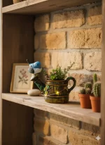 Blue Bird on Watering Can Mini Planter – Rustic Nature Home & Garden Decor - Image 2