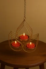 Golden Hanging Tealight Candle Holder – Lotus Design Metal Decor
