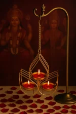 Golden Hanging Tealight Candle Holder – Lotus Design Metal Decor - Image 2