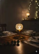 Crystal Globe Tealight Holder — Gold Floral Table Candle Stand / Decorative Showpiece - Image 2