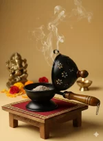 Vintage Iron Incense Burner with Wooden Handle – Aromatherapy & Home Decor