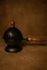 Vintage Iron Incense Burner with Wooden Handle – Aromatherapy & Home Decor - Image 3