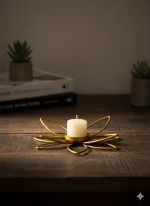 Gold Lotus Tealight Holder — Floral Metal Table Candle Stand / Centerpiece - Image 3