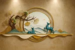 Luxury 3D Modern Oriental Deer Wall Art