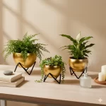 Modern Gold Metal Planter Bowl Set (Set of 3) with Black Geometric Stands – Luxury Home Decor - Image 5