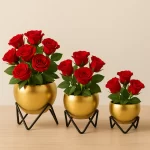 Modern Gold Metal Planter Bowl Set (Set of 3) with Black Geometric Stands – Luxury Home Decor - Image 4