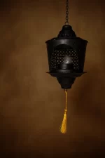 Moroccan-Style Hanging Lantern – Black Metal Lamp with Golden Tassel for Indoor & Outdoor Decor - Image 3
