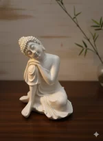 Resting Buddha Idol – Peaceful White Resin Statue for Home & Office Decor - Image 4