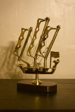 Vintage Brass Ship Showpiece with Wooden Base – Nautical Home & Office Decor - Image 4